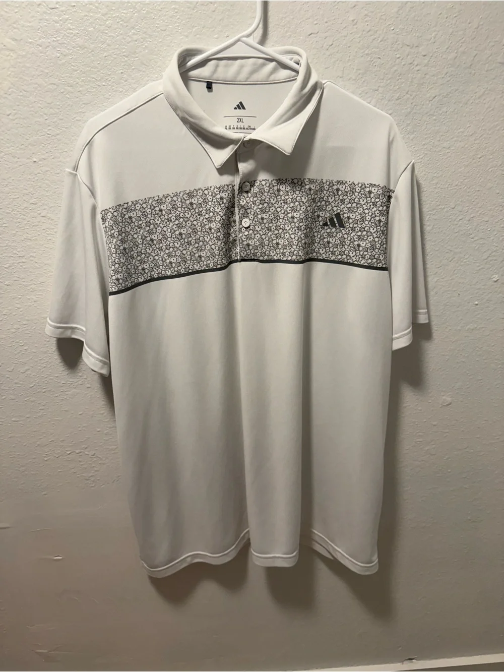 Adidas White With Gray Floral Printed Striped Short-Sleeve Polo. Men’s Size XXL